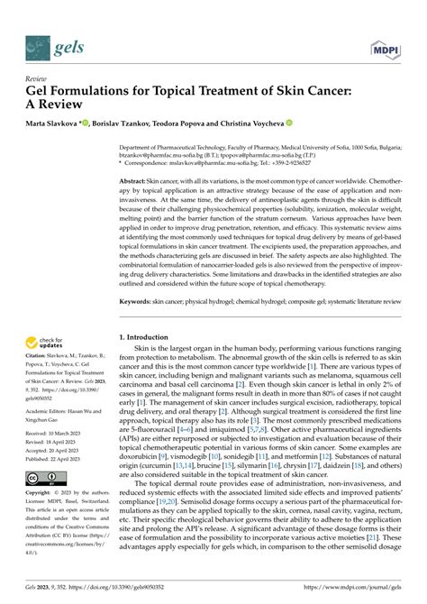 Gel Formulations for Topical Treatment of Skin Cancer: A Review.